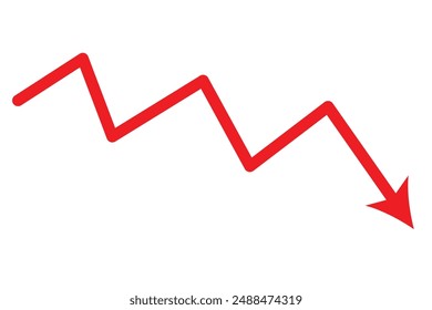 Flecha roja bajando icono de stock sobre fondo blanco. Bancarrota, colapso del mercado financiero para el diseño de su Sitio web, logotipo, App, UI. gráfico abajo. gráfico abajo signo.