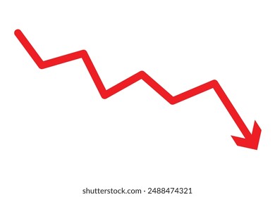 Red arrow going down stock icon on white background. Bankruptcy, financial market crash icon for your web site design, logo, app, UI. graph chart downtrend symbol. chart going down sign.