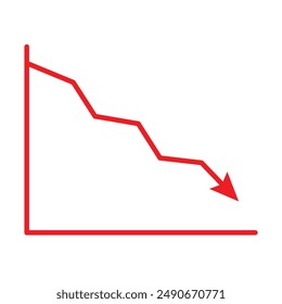Red arrow going down stock icon on white background. flat style. Bankruptcy, financial market crash icon for your web site design, logo, app. Vector illustration. Eps 10