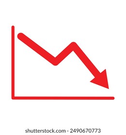 Red arrow going down stock icon on white background. flat style. Bankruptcy, financial market crash icon for your web site design, logo, app. Vector illustration. Eps 10