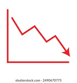 Red arrow going down stock icon on white background. flat style. Bankruptcy, financial market crash icon for your web site design, logo, app. Vector illustration. Eps 10