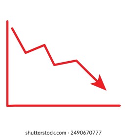 Red arrow going down stock icon on white background. flat style. Bankruptcy, financial market crash icon for your web site design, logo, app. Vector illustration. Eps 10