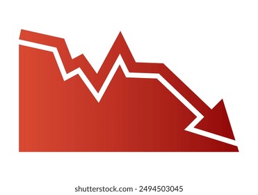 Flecha roja bajando icono de stock sobre fondo blanco. Bancarrota, colapso del mercado financiero para el diseño de su Sitio web, logotipo, App, UI. gráfico abajo.