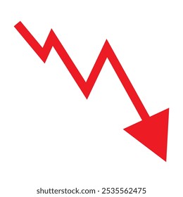 Red arrow going down stock icon on white background. Bankruptcy, financial market crash icon for your web site design, logo, app, UI. graph chart down trend symbol.chart going down sign.