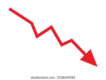 Seta vermelha descendo ícone de stock em fundo branco. Falência, ícone de colapso do mercado financeiro para o design do seu site, logotipo, aplicativo, IU. gráfico abaixo tendência symbol.chart descer sinal.