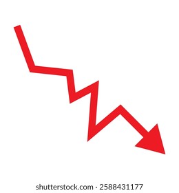 Red arrow going down stock icon on white background. Bankruptcy, financial market crash icon for your web site design, logo, app, UI. graph chart down trend symbol.chart going down sign.