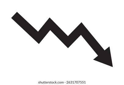 Red arrow going down stock icon on white background. Symbol of down arrow graph icon. financial market crash icon. Black Down Arrow Stock Market Crash Decline Fall vector. stock market crash icon
