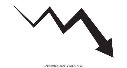 Red arrow going down stock icon on white background. Symbol of down arrow graph icon. financial market crash icon. Black Down Arrow Stock Market Crash Decline Fall vector. stock market crash icon