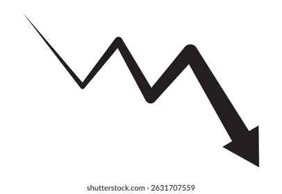 Red arrow going down stock icon on white background. Symbol of down arrow graph icon. financial market crash icon. Black Down Arrow Stock Market Crash Decline Fall vector. stock market crash icon