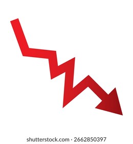 Roter Pfeil nach unten, Stock-Symbol auf weißem Hintergrund. Bankrott, Finanzmarkt Crash-Symbol für Ihre Website-Design, Logo, App, UI. Diagramm Diagramm nach unten trend symbol.chart nach unten Zeichen.