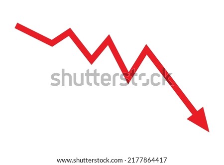 Red arrow going down stock icon on white background. Bankruptcy, financial market crash icon for your web site design, logo, app, UI. graph chart downtrend symbol.chart going down sign.
