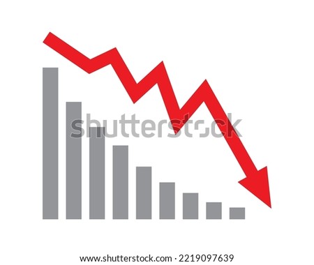Red arrow going down stock icon on white background. Decrease, Bankruptcy, financial market crash icon for your web site design, logo, app, UI. graph chart downtrend symbol.chart going down sign. 商業照片 © 