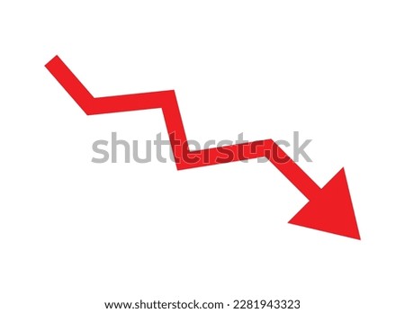 Red arrow going down stock icon on white background. Bankruptcy, financial market crash icon for your web site design, logo, app, UI. graph chart down trend symbol.chart going down sign.