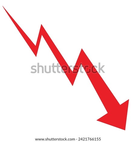 Red  arrow going down stock icon on white background. Bankruptcy, financial market crash icon for your web site design, logo, app, UI. graph chart downtrend symbol. chart going down sign. PNG
