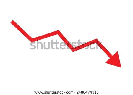 Red arrow going down stock icon on white background. Bankruptcy, financial market crash icon for your web site design, logo, app, UI. graph chart downtrend symbol. chart going down sign.