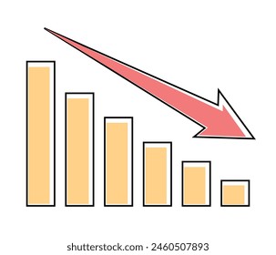 red arrow going down with yellow bars graph trading loss economic recession soft colors
