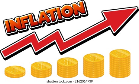 Red arrow going up with inflation word illustration