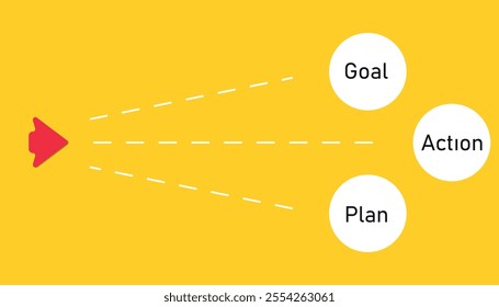 Red arrow going towards goal, plan, action.Ambition aiming for success.Business creativity new idea discovery innovation technology.2025 target idea concept.