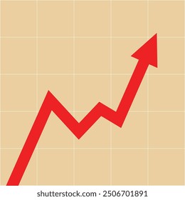 Red Arrow Graph Pointing Upward on Cream Background With Grid Representing Business and Economic Growth Increased Profit