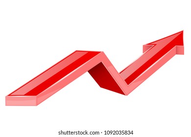Red arrow. Up growing 3d shiny icon. Vector illustration isolated on white background