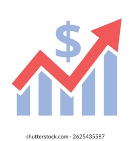 Flecha roja que crece sobre un gráfico de barras, que representa una estrategia de inversión exitosa