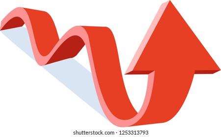 Red arrow growing up. Wavy arrow, isolate, vector