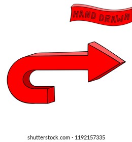 Red arrow. Hand drawn sketch. Vector illustration isolated on white background