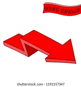 Red arrow. Hand drawn sketch. Vector illustration isolated on white background