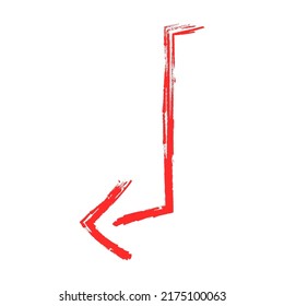 Red Arrow. Handwritten Check Marks Flat Icon. Chalk Arrows, Crosses And Brush Underlines Made With Pen Vector Illustration. Marking And Navigation