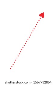 Red Arrow with heart icon isolated on white background. For Valentine's day, banners, posters and wallpaper. Arrow of heart for creative art. Hearts of love.