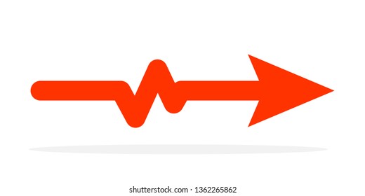 Red Arrow with Heartbeat icon. Vector illustration. Electrocardiogram sign isolated.