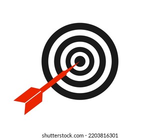 Red arrow hitting the black and white target on a white background. Vector illustration