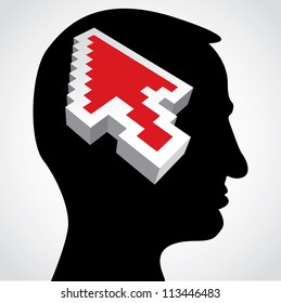 red arrow in a human head
