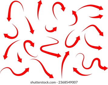 Icono de flecha roja que indica una dirección diferente. Un conjunto de iconos aislados en un fondo blanco para banners de sitios web y elementos de diseño.