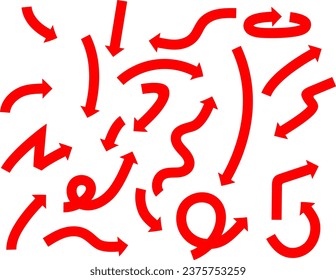 Icono de flecha roja que indica una dirección diferente. Un conjunto de iconos aislados en un fondo blanco para banners de sitios web y elementos de diseño.