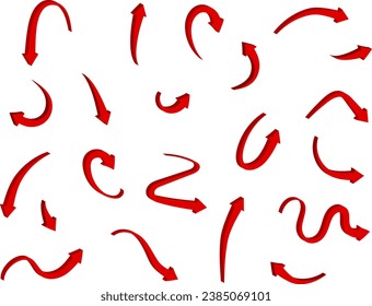 Icono de flecha roja que indica una dirección diferente. Un conjunto de iconos aislados en un fondo blanco para banners de sitios web y elementos de diseño.