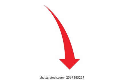 Red arrow icon isolated on transparent background. Flat style arrow symbol for website, logo,app, ui and design. Curved arrow icon png. Hand drawn arrow icon.