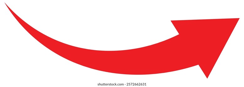 Red arrow icon isolated on white background. Flat style curved arrow icon for your web site design, logo, app, UI. Arrow curved indicated the direction symbol. Red curved arrow sign.