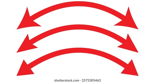 Red arrow icon isolated on white background. Horizontal dual long straight , right and left side arrow signs. Arrow indicated the direction symbol. Curved and straight arrow icon vector. Design eps 10