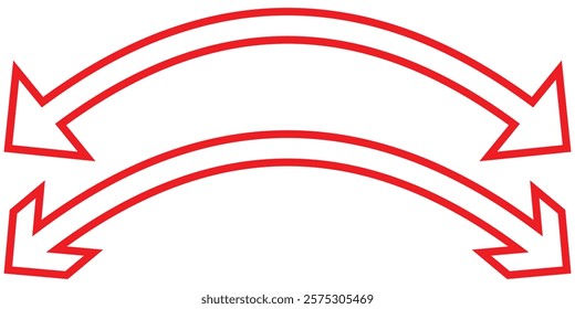 Red arrow icon isolated on white background. Horizontal dual long straight , right and left side arrow signs. Arrow indicated the direction symbol. Curved and straight arrow icon vector. Design eps 10