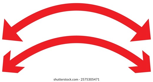 Red arrow icon isolated on white background. Horizontal dual long straight , right and left side arrow signs. Arrow indicated the direction symbol. Curved and straight arrow icon vector. Design eps 10