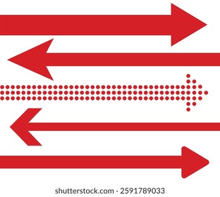 Red arrow icon isolated on white background. Horizontal dual long straight , right and left side arrow signs. Straight arrow icon vector.