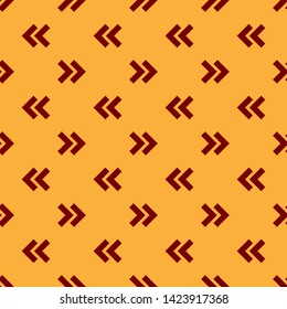 Red Arrow icon isolated seamless pattern on brown background. Direction Arrowhead symbol. Navigation pointer sign.  Vector Illustration