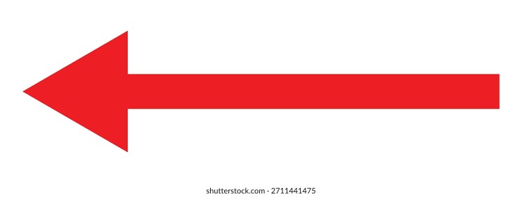 Icono de flecha roja. Flecha larga roja que apunta en el lado izquierdo. Vector flecha larga aislada sobre fondo blanco.