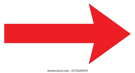 Red arrow icon with modern design. Simple red arrow symbol pointing right. Bold red arrow icon indicating direction.