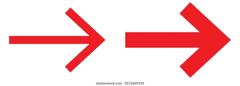 Red arrow icon with modern design. Simple red arrow symbol pointing right. Bold red arrow icon indicating direction.