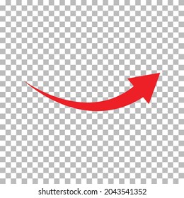 red arrow icon on transparent background. flat style. arrow icon for your web site design, logo, app, UI. arrow indicated the direction symbol. curved arrow sign.