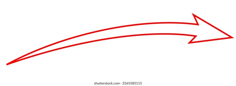 red arrow icon on transparent background. Long curve arrow business financial Flat style arrow icon for your website, design, logo, app, UI., curved arrow sign. eps10