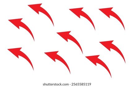 red arrow icon on transparent background. Long curve arrow business financial Flat style arrow icon for your website, design, logo, app, UI., curved arrow sign. eps10
