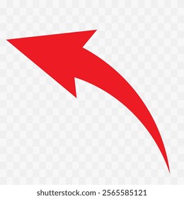 red arrow icon on transparent background. Long curve arrow business financial Flat style arrow icon for your website, design, logo, app, UI., curved arrow sign. eps10